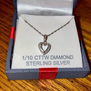Sterling Silver .925 and Diamond Heart Necklace- NIB